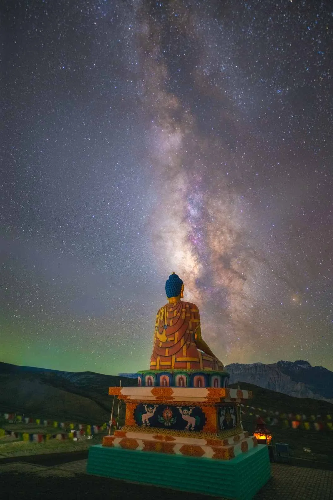 Milky Way over a mountain monument in Spiti